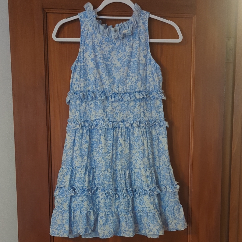 LoveShackFancy Blue and White Ruffle Dress